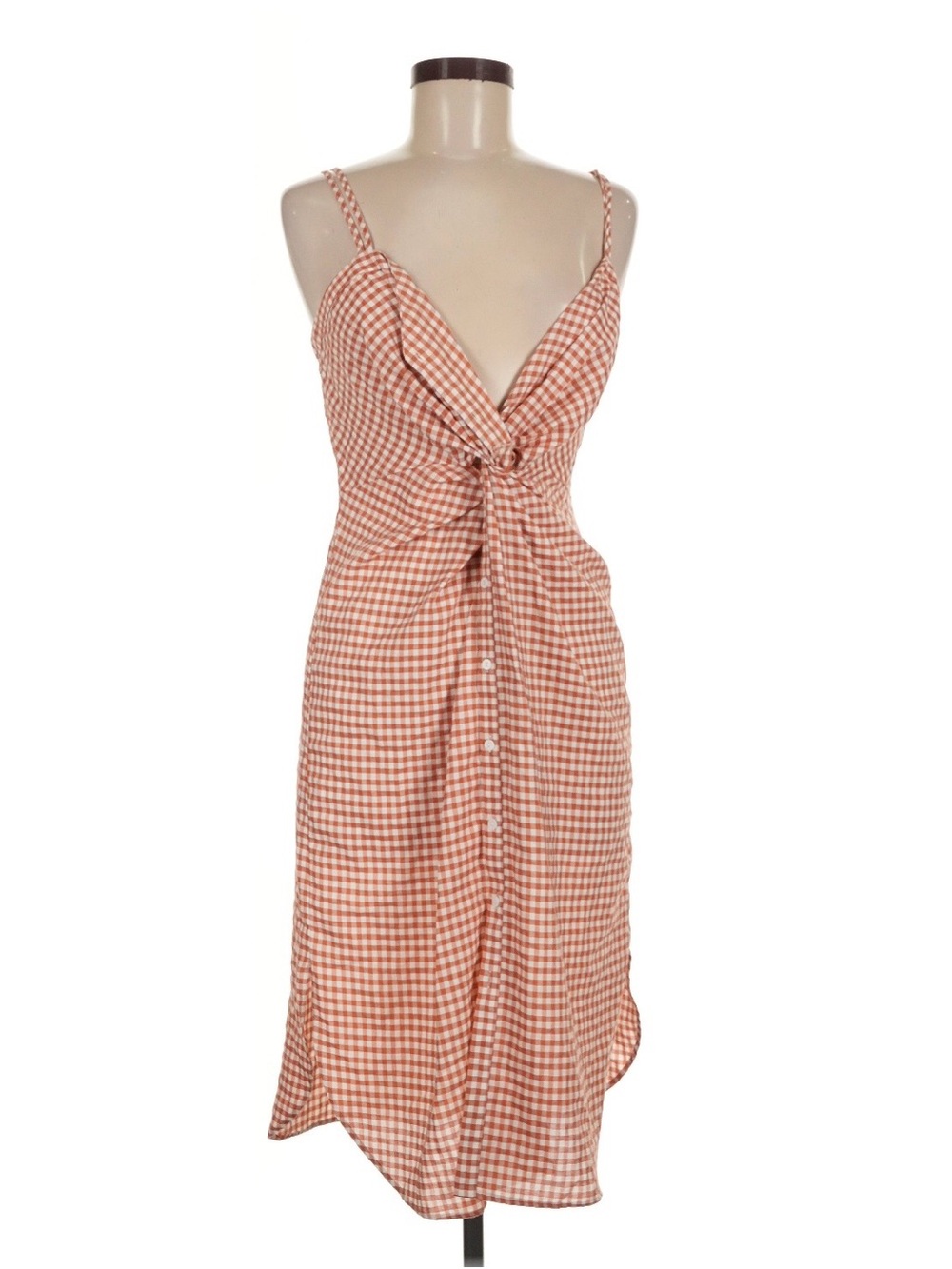 Zara Button Front Gingham Tie-Front Midi Dress